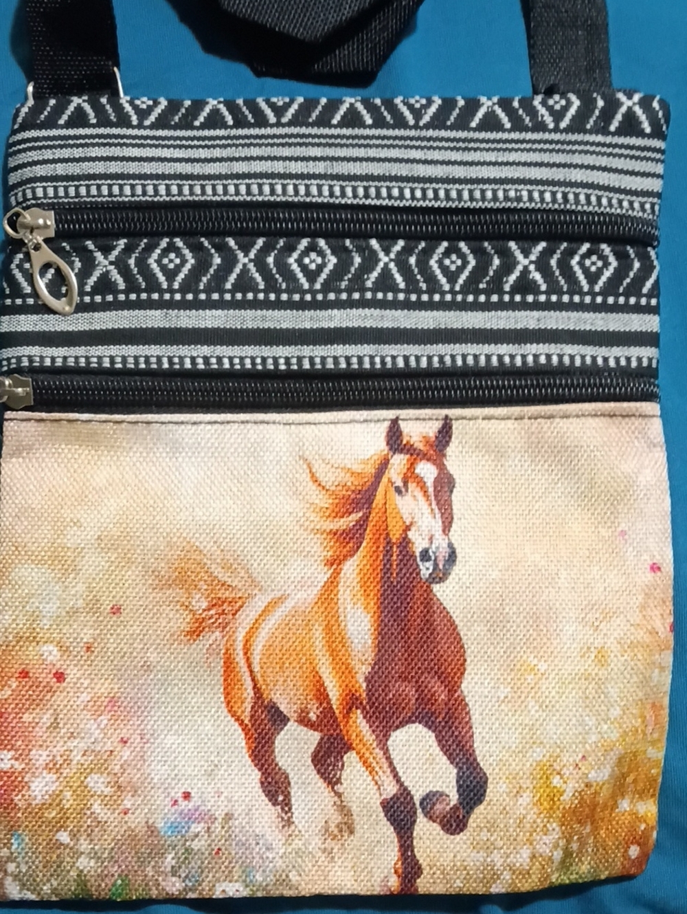 Canvas Horse Print Crossbody Bag in Brown and Black